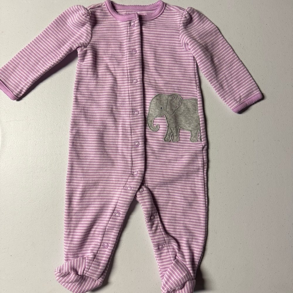 Carter's Purple Striped Footie with Elephant Design